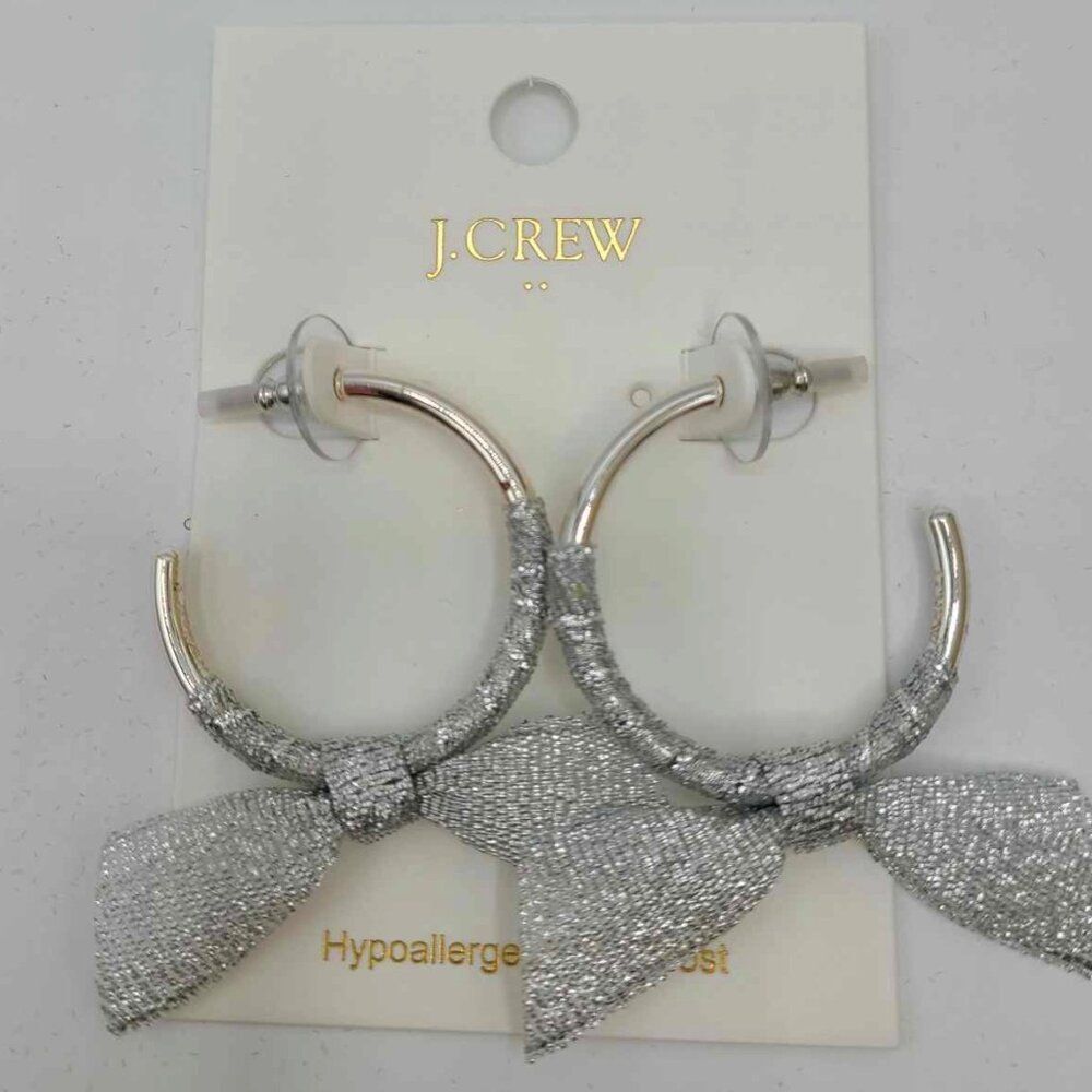 J Crew Factory Silver Ribbon Wrapped Hoops NWT! NEW!